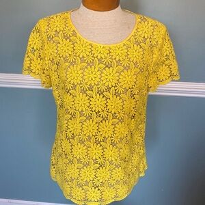 Talbots Yellow daisy lace overlay top. Springtime Sz L Easter business office